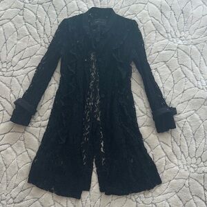 BCBGMaxAzria Elegant Black Lace Trench Coat